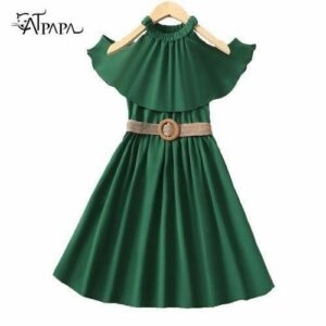 Girls’ Green Off-Shoulder Dress