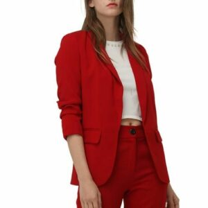 Red Puff Sleeve Workwear Blazer