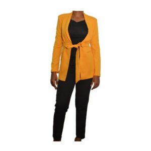 Yellow Belted Boyfriend Blazer